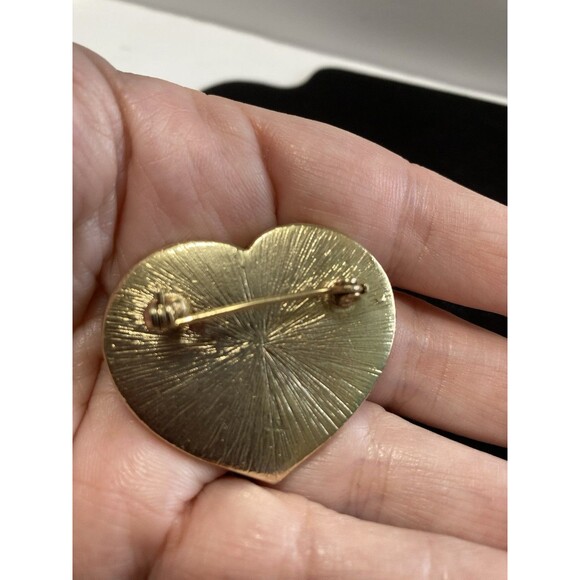 Vintage Brooch  1960’  Amber/Brown/pink Rhinestones Heart Shaped Gold Tone - Picture 4 of 5